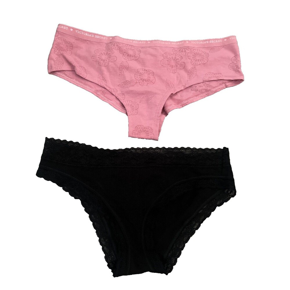 Victoria’s Secret Women’s Cheeky Panties Lot of 2 NWT Size M Black -Pink